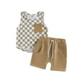 thumbnail image 1 of NZNDSHD Toddler Boys Summer Outfit Sets Sleeveless Checkerboard Print Vest + Solid Color Drawstring Shorts, 1 of 8
