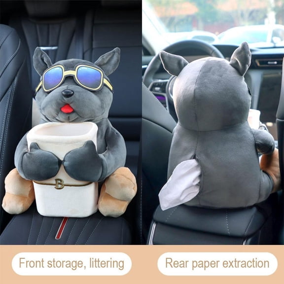Soft Plush Car Tissue Box Trash Bin Garbage Can Car Storage Armrest Box New P2C7