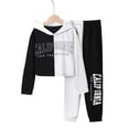 thumbnail image 1 of NZRVAWS 10Y Big Boys Outfits Set Big Boys Long Sleeve Letter Printing Hooded Top Pants 2PCS Set Black, 1 of 8