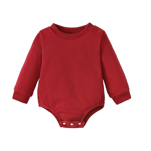 NZRVAWS 12 Months Baby Girls Long Sleeve Romper Solid Color 18 Months Girls Round Neck Bodysuit Toddler Girls One-piece Romper Red