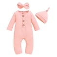 thumbnail image 1 of NZRVAWS Baby Girls Outfits 12 Months Baby Girls Solid Color 18 Months Baby Girls Romper Floral Hat Headband 3Pcs Winter Clothes Set,Pink, 1 of 7