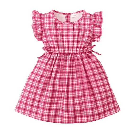 NZRVAWS Dress For Toddler Girls 2 Years Baby Girls Plaid Print 3 Years Baby Girls Dress 1PCS Sun Dress,Pink