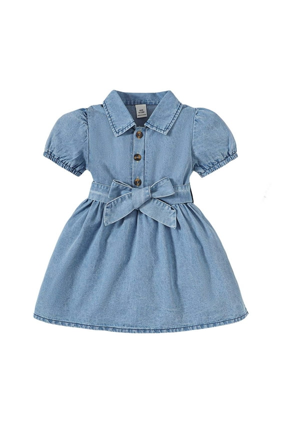 Infant Baby Girl Dress 12 Months Girls Button down Short Sleeve Denim Dress 18 Months Baby Girl Summer Clothes