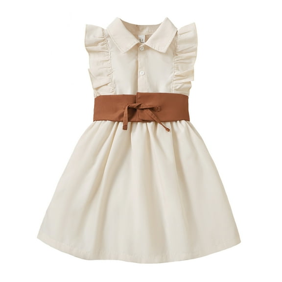 NZRVAWS Little Baby Girl Dress 5 Years Girls Pin Collar Ruffle Sleeveless Dress Button down Waist Belt Skirt 6 Years Baby Girl Clothes