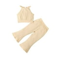 thumbnail image 1 of NZRVAWS Little Baby Girl Outfit Set Halter Off-Shoulder Solid Color Top and Ribbing Pants Set Baby Girl Clothes 5-6 Years, 1 of 8