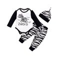 thumbnail image 1 of NZRVAWS Newborn Baby Boys Outfits Zebra Print Long Sleeve Romper Top+Zebra Print Pants+Hat 3Pcs Clothes Set 6-9 Months,White, 1 of 7