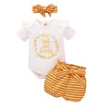 thumbnail image 1 of NZRVAWS Newborn Baby Girl Clothes Round Neck Short Sleeve Solid Color Romper Top and Ruffle Streak Shorts Headband Baby Girl Outfit set 6-12 Months, 1 of 7