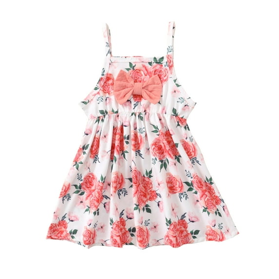NZRVAWS Newborn Baby Girl Floral Dresses Suspender Pink Dress with Solid Color Bow Strap Newborn Girl Dress 9-12 Months