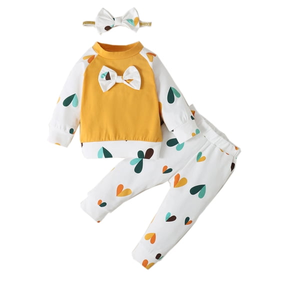 NZRVAWS Newborn Baby Girl Outfit Set Round Neck Long Sleeve Hoodie Top and Long Pants Set and Headband Baby Girl Clothes 0-3 Months