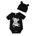 thumbnail image 1 of NZRVAWS Newborn Baby Girl Romper Short Sleeve Bear Print Romper Top with Hat 0-1 Months Baby Girl Clothes,Black, 1 of 7