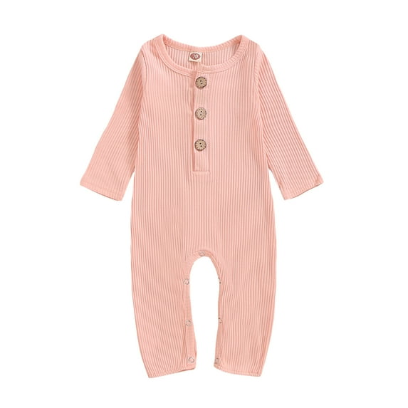 NZRVAWS Newborn Baby Girls Romper 9 Months Baby Girls Jumpsuit Onesies Bodysuit 12 Months Baby Girls Long Sleeve Button Solid Color Round Neck Romper,Pink