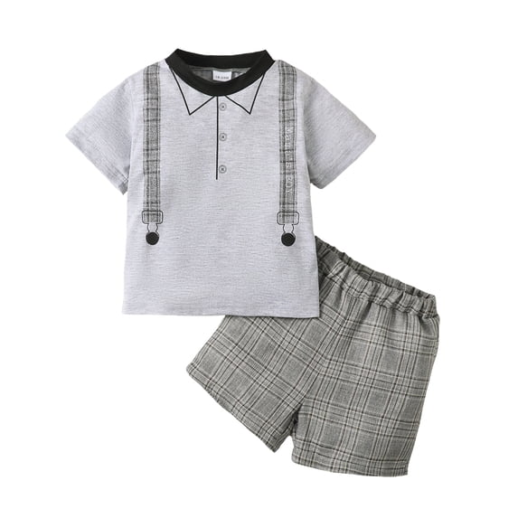 NZRVAWS Toddler Baby Boys Outfits Set 4 Years Baby Boys Round Neck Short Sleeve T-Shirt and Plaid Shorts Baby Boys Summer Clothes 5 Years