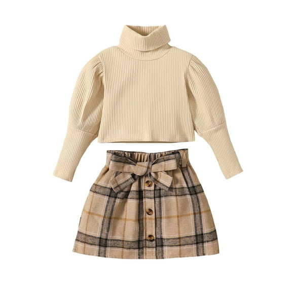 NZRVAWS Toddler Baby Girl Outfit Set 4 Years Girls Turtleneck Sweater Long Sleeve Top and Plaid Skirt 5 Years Baby Girl Clothes