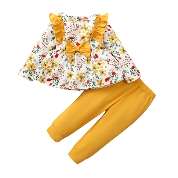 NZRVAWS Toddler Baby Girls Fall Winter Outfits 3 Years Girls Floral Print Top 4 Years Girls Pants 2PCS Fall Winter Clothes Set,Yellow