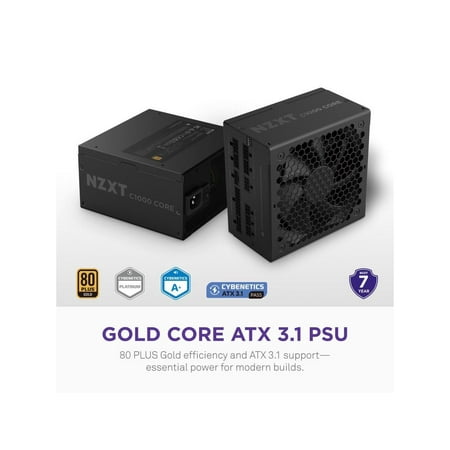 NZXT - Gold Core 1000W ATX 3.1 / PCIE 5.1 Cybenetics Platinum Fully Modular Power Supply - Black