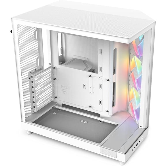NZXT H6 Flow RGB Mid-Tower Airflow Case with 3 Fans, Panoramic Glass Panels, and Cable Management - White