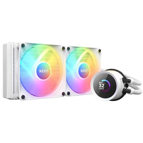 NZXT Kraken RGB 240mm - RL-KR240-W1- AIO RGB CPU Liquid Cooler - LCD Display - 2 x F120RGB Core Fans Radiator Fans White LGA 1851 / AM5 Compatible