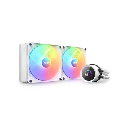 NZXT Kraken RGB 280mm - RL-KR280-W1- AIO RGB CPU Liquid Cooler - LCD Display - 2 x F140RGB Core Fans Radiator Fans White LGA 1700 / AM5 Compatible