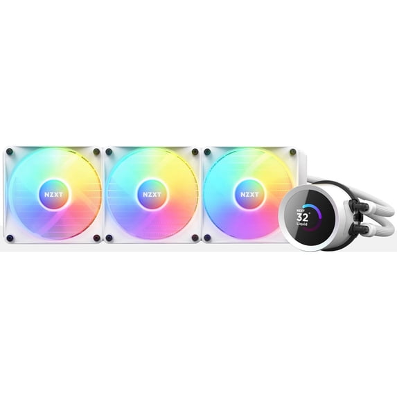NZXT Kraken RGB 360mm - RL-KR360-W1 - AIO RGB CPU Liquid Cooler - LCD Display - 3 x F120RGB Core Fans Radiator Fans White LGA 1851/1700 & AMD AM5 Compatible