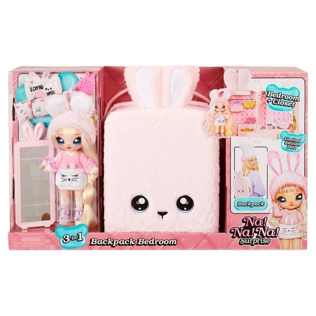 Na! Na! Na! Surprise 3-in-1 Backpack Bedroom Pink Bunny Playset with Limited Edition Doll Playset