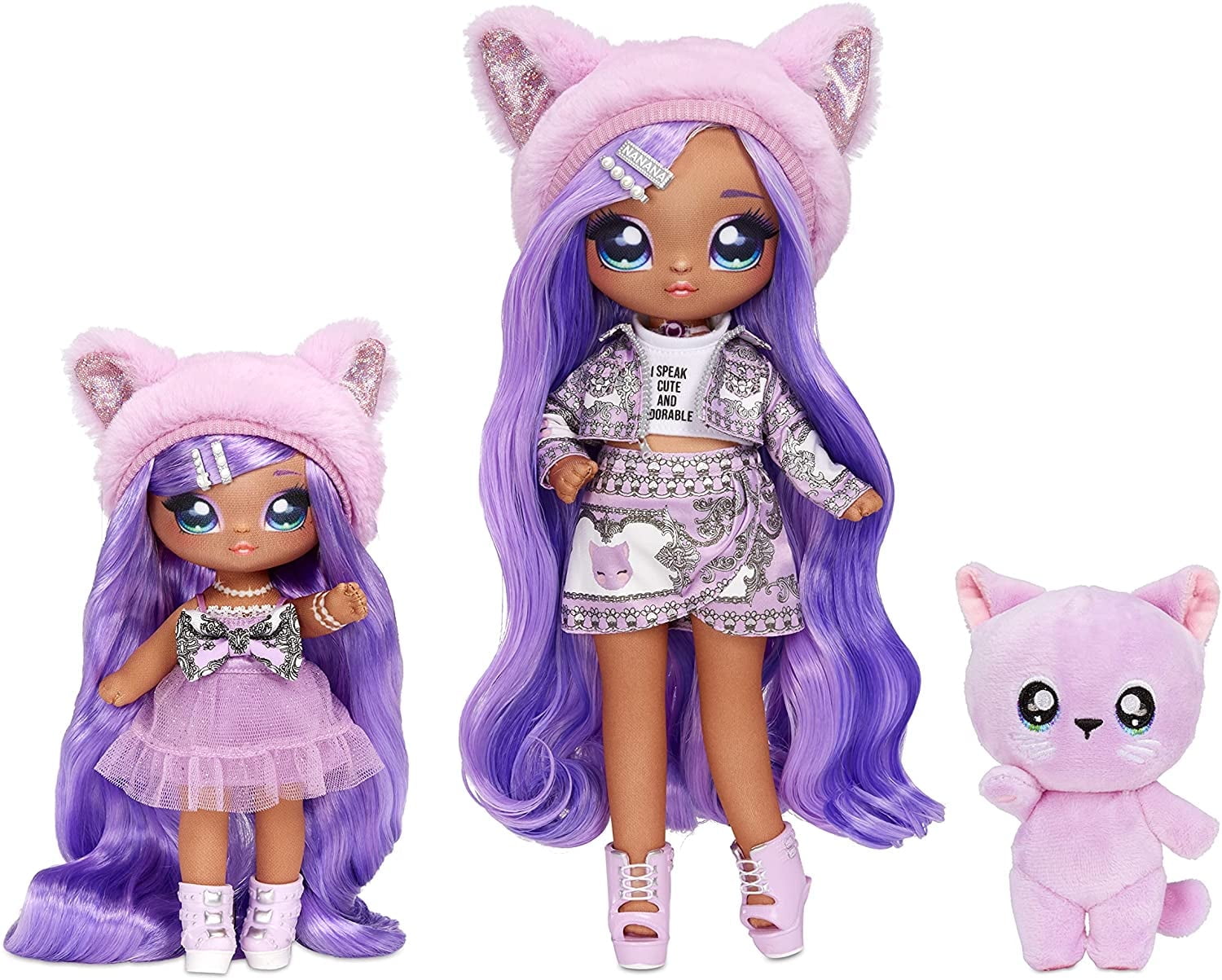 Na Na Na Surprise Family Soft Doll Set of 3 with 2 Fashion Dolls and 1 Pet  Lavender Kitty, Features 12 Accessories, Long Hair Dolls in Removable Fashions and Accessories with Adorable Plush Pet Cat