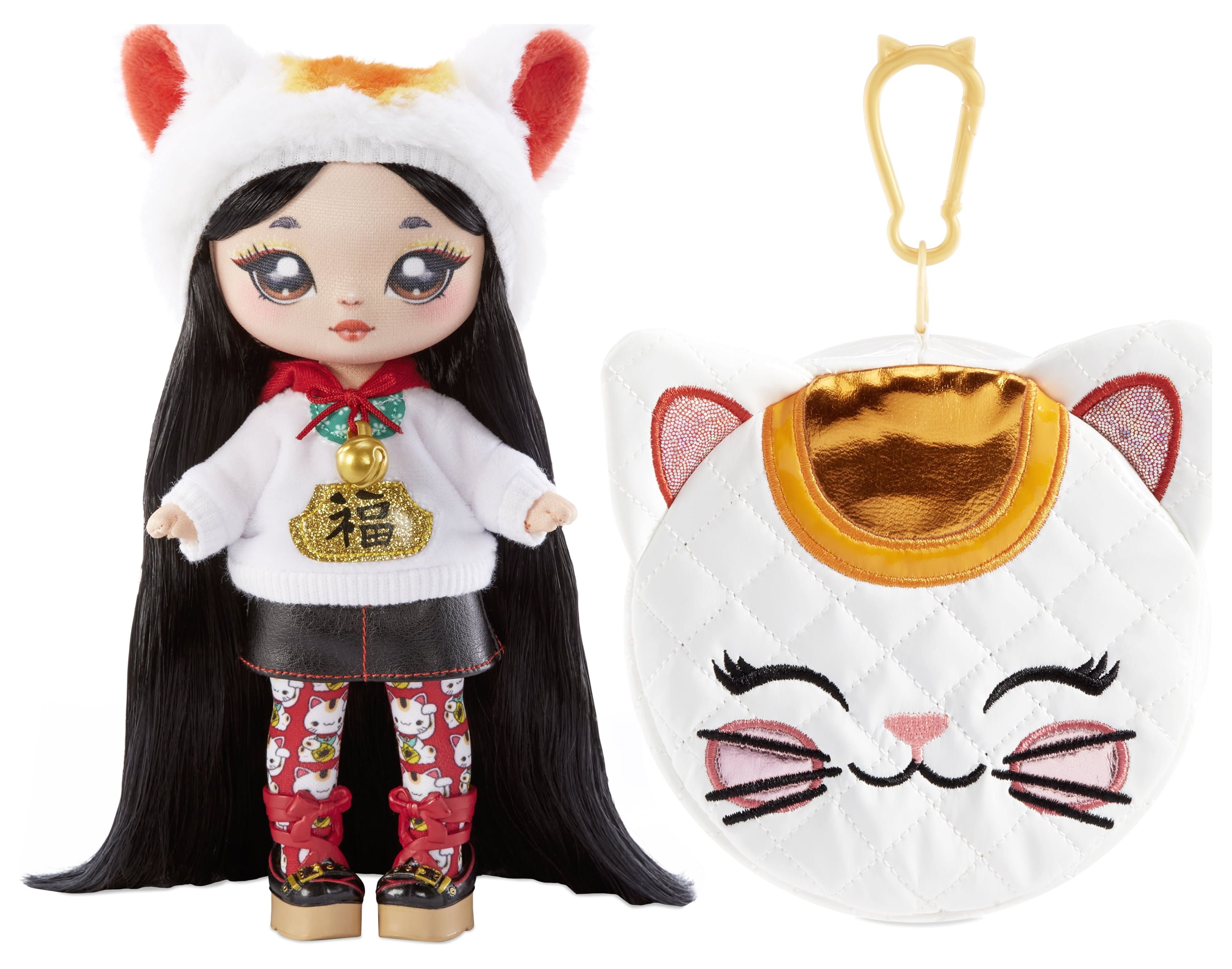 Na Na Na Surprise Glam Series 2 Liling Luck - Lucky Cat-Inspired 7.5" Fashion Doll with Black Hair and Metallic Clip-on Kitty Purse, 2-in-1 Gift, Toy for Kids Ages 5 6 7 8+ Years