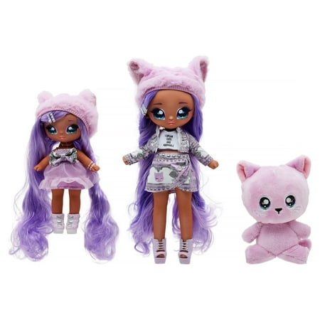 Na! Na! Na! Surprise Lavender Kitty Long Hair Doll Playset with Adorable Plush Pet Cat, 3 Pieces