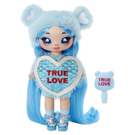 Na Na Na Surprise Lily Sarang - Blue Teddy Bear-inspired 7.5" Fashion Doll with Light Blue Hair, Heart-Shaped Dress and Brush, Great Valentine's Day Gift and Toy for Kids Ages 5 6 7 8+ Years