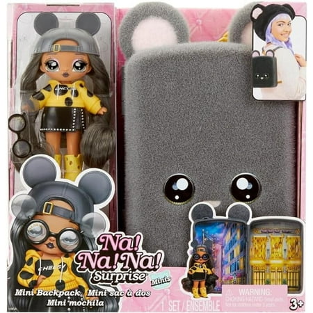 Na! Na! Na! Surprise Mini Backpack Series 2 Marisa Mouse Fashion Doll, Fuzzy Gray Mouse Backpack, Gift for Kids, Ages 4 5 6 7 8+ Years