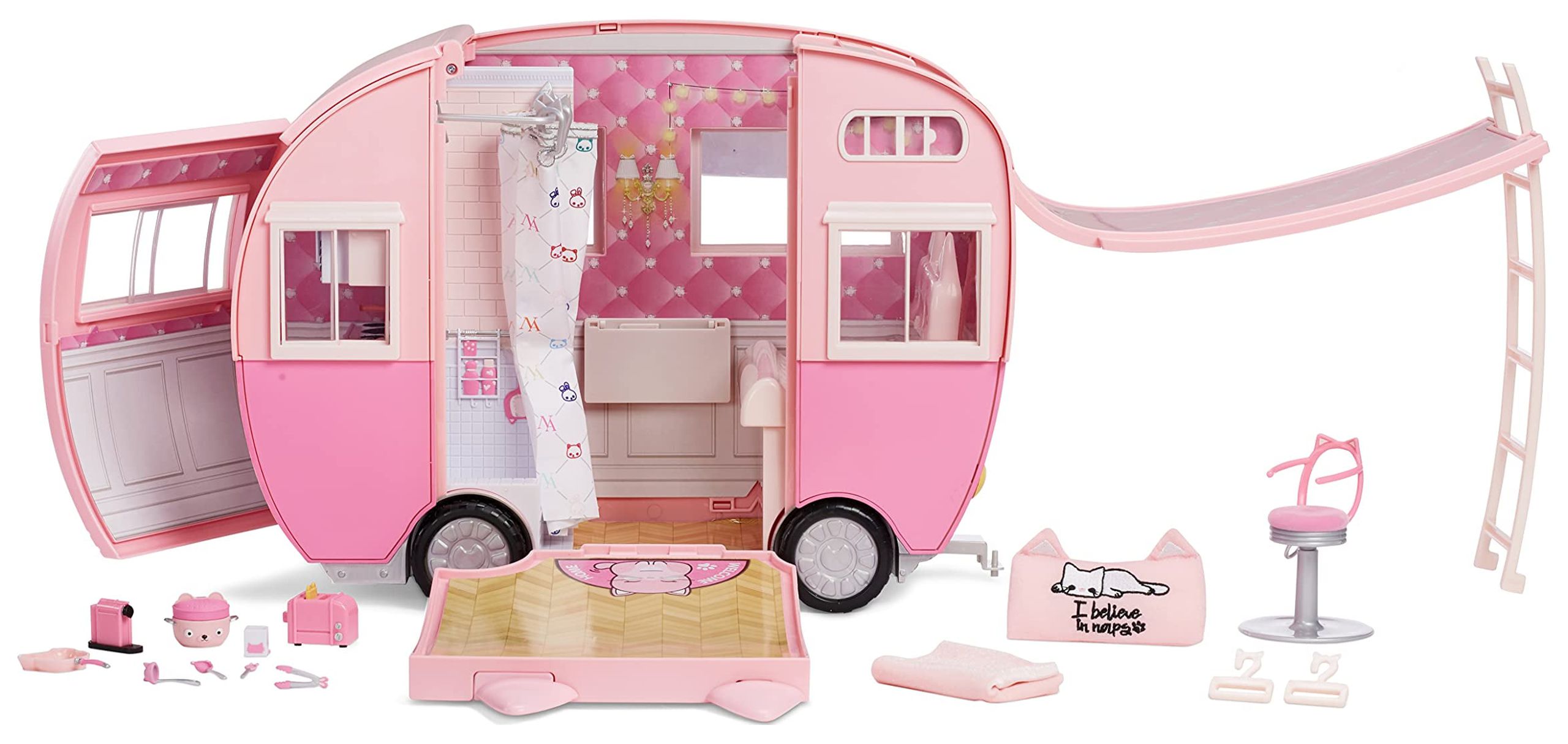 Na Na Na Surprise Kitty-Cat Camper Playset, Pink Toy Car Vehicle for Fashion Dolls with Cat Ears & Tail, Opens to 3 Feet Wide for 360 Play, 7 Play Areas, Accessories, Gift for Kids Ages 5 6 7 8+ Years - image 1 of 11