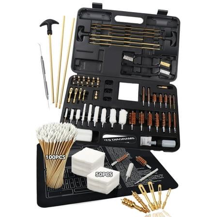 NaTiddy 212 Pieces Deluxe Universal Gun Cleaning Kit, for Hand Guns Rifles and Shotguns, with Carry Case, Gun Pad