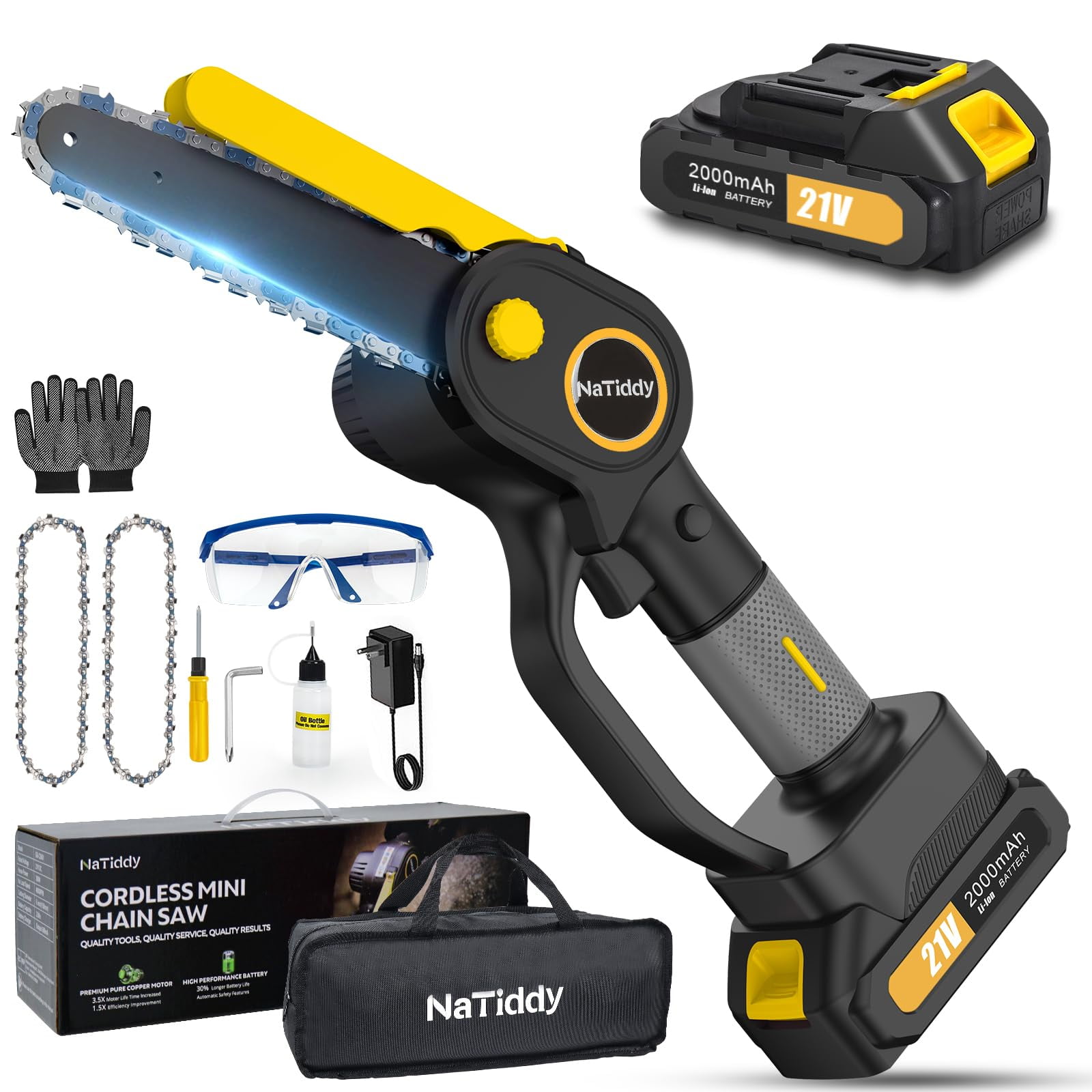 NaTiddy 6 inch Mini Chainsaw, Chain Length 6" Chainsaw with