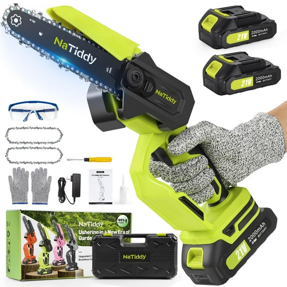 NaTiddy Mini 6” Battery Powered Chainsaw, 21V 2000mAh, Portable One-Handed Efficient Cutting