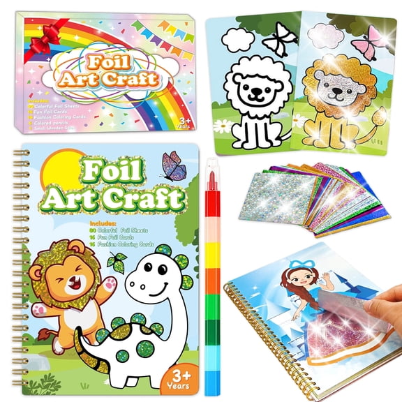 NaTuGi Foil Art Fun for Kids - Animal Theme Arts and Crafts Kits，Kids Fun Art Supplies ，Creative Birthday Gift ，Travel Toys，Suitable for Girls and Boys Craftikit (Animal)
