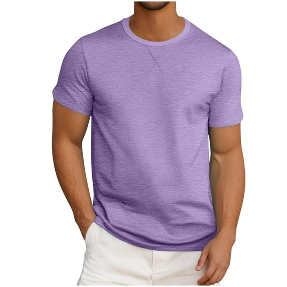 NaWent 2025 Summer Savings Mens Tee Shirts Fashion Fitness Home Wear Pajamas Solid Color T-shirt Summer Sports Tops Purple L