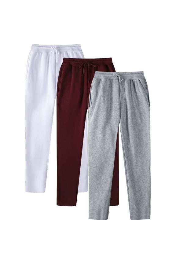 NaWent 3 Pack: Men's Active Athletic Casual Tricot Open Bottom Sweatpants with Pockets (Available in Big & Tall) White,Wine,Gray 10(XL)