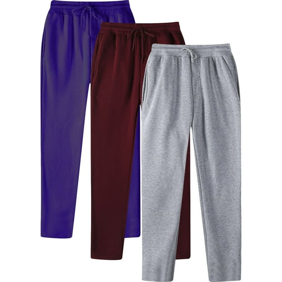 NaWent 3 Pack: Men's Active Athletic Casual Tricot Open Bottom Sweatpants with Pockets (Available in Big & Tall) Wine,Purple,Gray 12(XXL)