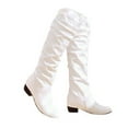 thumbnail image 1 of NaWent Boots for Women Knee High 2024 Fashion Casual Round Toe Pleated Block Chunky Low Heel Boots Winter Elegant Solid Comfy Outdoor Ladies Shoes White 9.5(43), 1 of 5