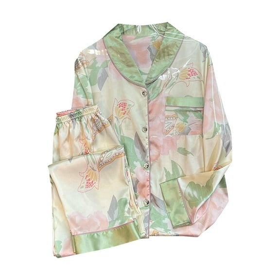 NaWent Casual Floral Print 2 Piece Women Short Sleeve Button Lapel Shirt Wide Leg Pants Holiday Hawaii Summer Beach Outfits Green 10(XL)