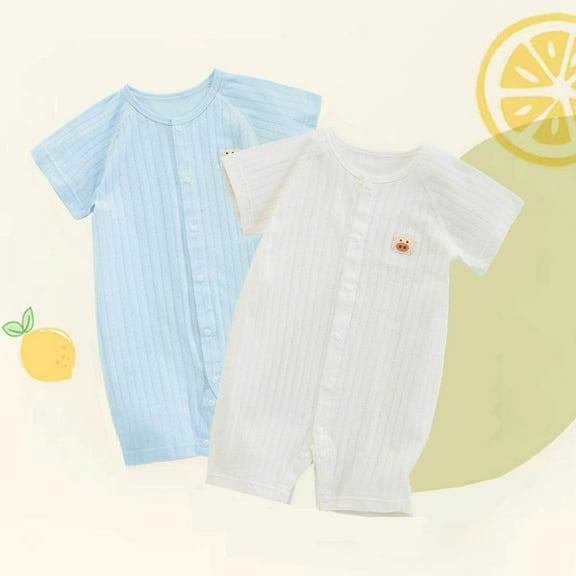 NaWent 2PC Baby Girl Cotton Romper Button Jumpsuit Summer Infant Boy Short Sleeve Romper Snap Up Bodysuit Clothes for Summer Light Blue 0 Months