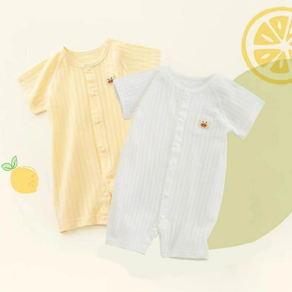 NaWent 2PC Baby Girl Cotton Romper Button Jumpsuit Summer Infant Boy Short Sleeve Romper Snap Up Bodysuit Clothes for Summer White 9 Months