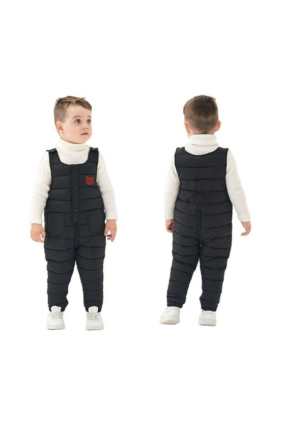 Baby Toddlers Snow Bib Overalls Snowsuit Winter Warm Down Pants Thicken Windproof Water-Resistant Ski Pants Black 4 Years