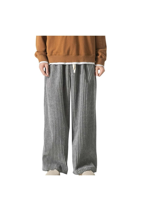 NaWent Men's Corduroy Pants Wide wale Baggy Relaxed fit Leisure Solid Color Button Elastic Waist Draw Rope Full Length Pants Gray 6(L)