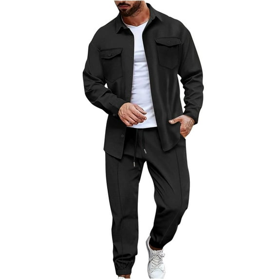 NaWent Men's Tracksuits Waffle Sweatsuits for Men Set Track Suits 2 Piece Casual Athletic Jogging Warm up Full Zip Sweat Suits Black 6(L)