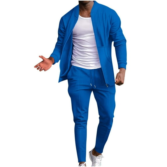 NaWent Clearance Men's Tracksuits Waffle Sweatsuits for Men Set Track Suits 2 Piece Casual Athletic Jogging Warm up Full Zip Sweat Suits Blue 6(M)