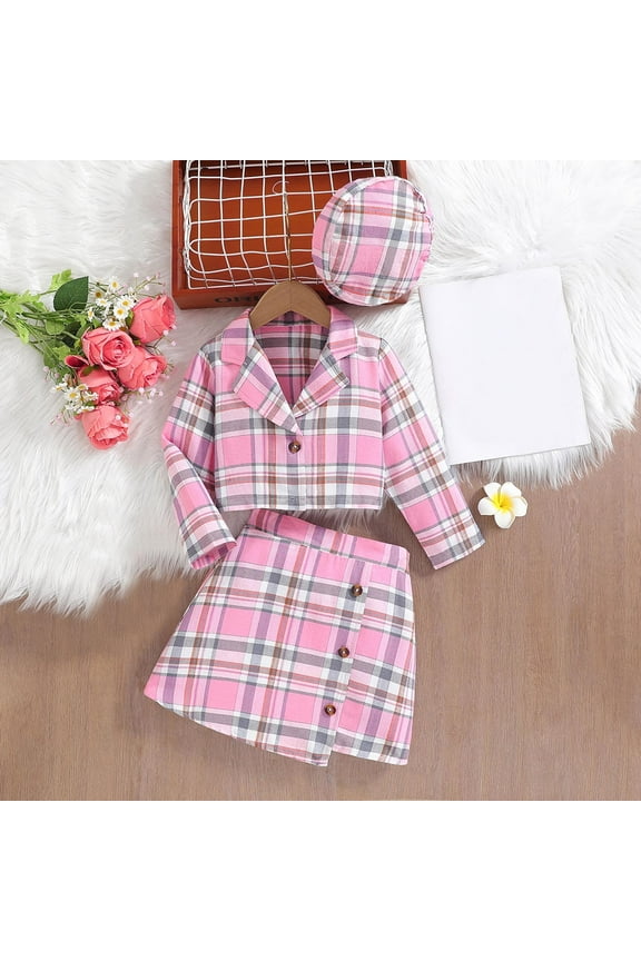 NaWent Toddler Girl's 2 Piece Outfits Plaid Tweed Jacket and Mini Skirt Set Fashion Kids Fall Clothing Pink 9 Years