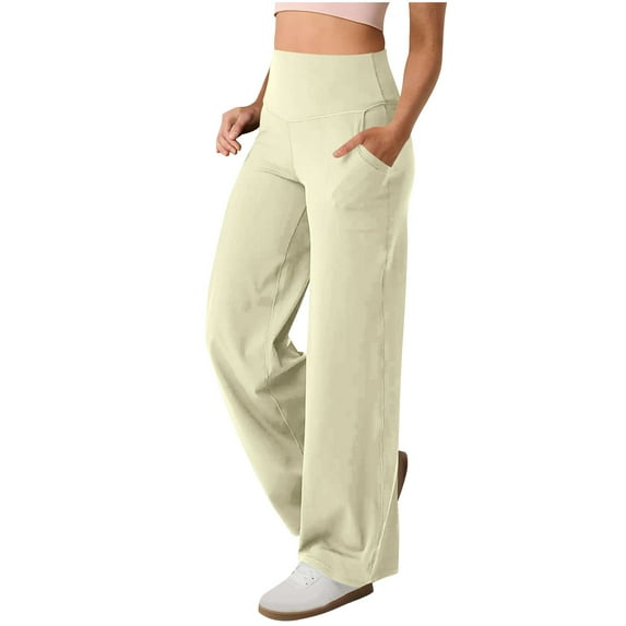 NaWent Clearance Women's Pants Casual High Waisted Tummy Tuck Yoga Pants Solid Color Fitness Elastic Waist Exercise Yoga Pants Beige XL