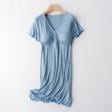 NaWent Clearance Womens Maternity Nightgowns Clearance Nursing with Chest Pad Nightgown Short Sleeve Soft Comfortable Dress Blue 8(L)