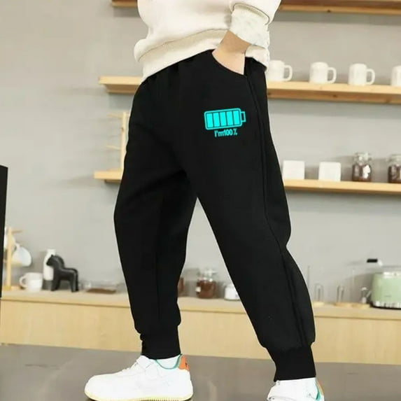 NaWent Boys Sweatpants Printed Boys and Girls Wearing Long Pants Cute Sports Pants Black 8 Years