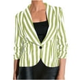 thumbnail image 1 of NaWent Flash Deals Women's Blazer Casual Work office Open Front Striped Blazer Striped 3/4 Sleeve Lightweight Fashion Jacket Green 10(XL), 1 of 5